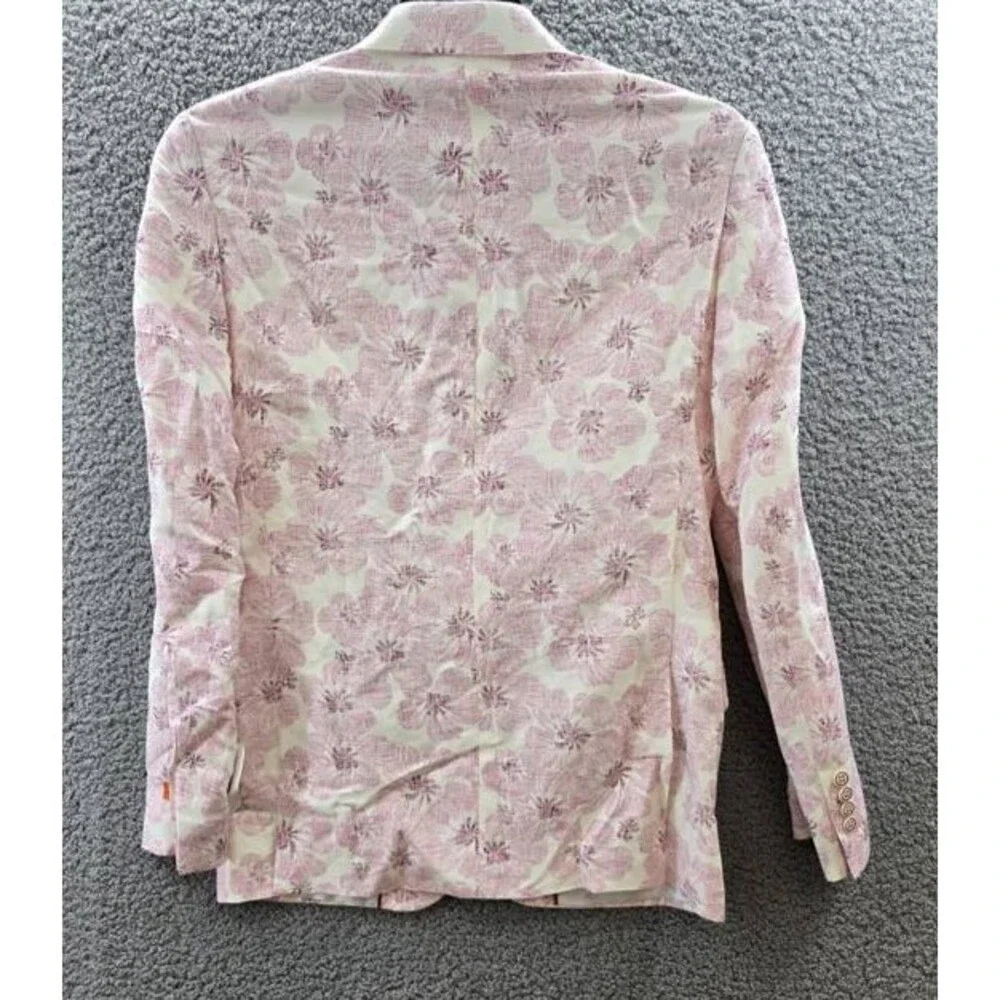 Tallia Linen Blend Slim Fit Printed Notch-Lapel Sport Coat Men's Pink/White L/S
